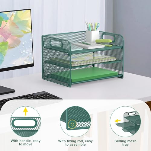 Samstar 3 Tier Green Letter Tray Paper Organizer with Handle, Mesh Desk Organizer Paper Sorter File Rack Shelves, Green - color: Green