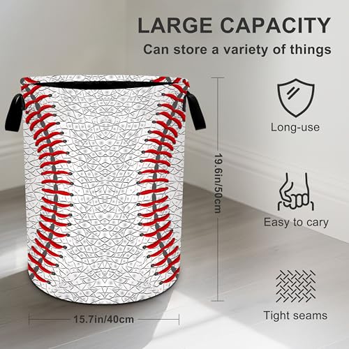 Baseball Laundry Basket Storage Bin Foldable Laundry Hamper Clothes Storage Bucket Organizer 19.6x15.7 Inch For Laundry Room/Bedroom/Bathroom - color: Baseball