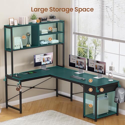 SEDETA L Shaped Gaming Desk, 51.2" Reversible Small Corner Desk with Drawer, Power Outlet & LED Lights, Computer Desk with Storage Shelves for Small Space, Black - color: Black
