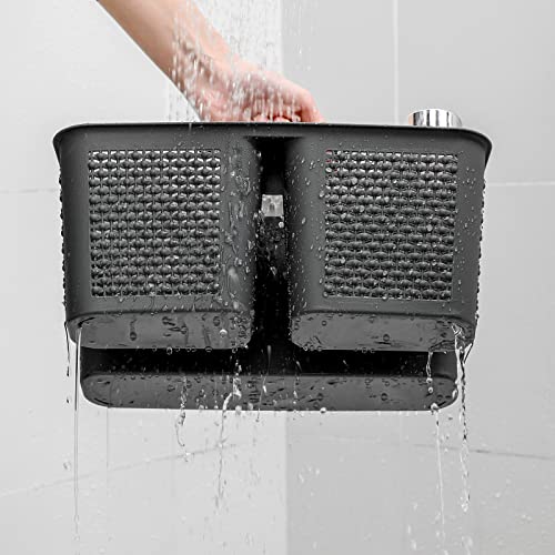 UUJOLY Plastic Portable Shower Caddy Bucket, Cleaning Shower Basket with Handle Compartments Storage Organizer for Bathroom Kitchen College Dorm Sink, Dark Grey - color: Dark Grey