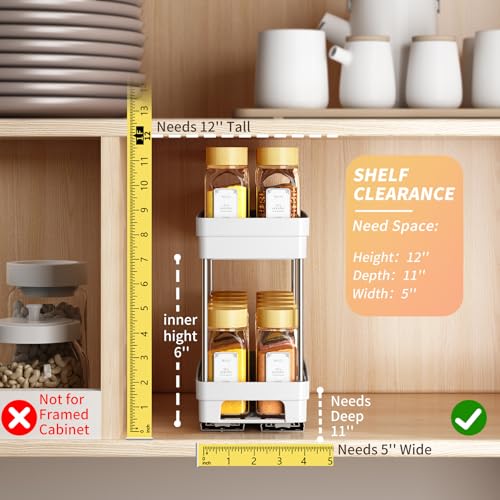 Pull Out Spice Rack Organizer for Cabinet, 2 Pack Slide Out Spice Racks Organizer, Spice Cabinet Organizers, Cabinet Size Need:12'' Highx11'' Deepx5'' Wide,Hold 10 Spice Jar Each Tier-2Tier, White - color: White, size: 2 Pack