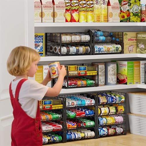 Sbanmao 2-Pack Stackable Can Organizer for Pantry, Adjustable Can Holder Rack for Canned Food Soda Drink Goods Storage up to 36 Cans Storage, 2 Tier, Black - style: Classic