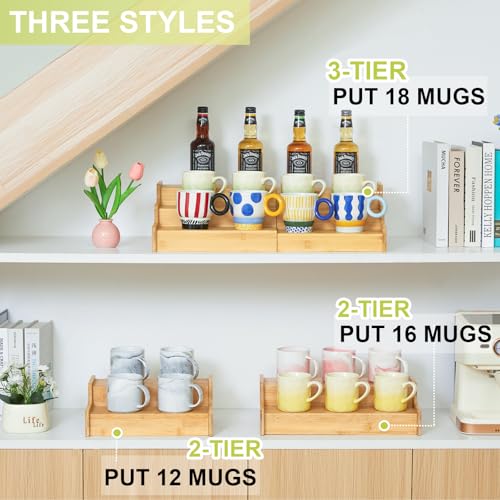 Hongtamoya 2-Tier Expandable Bamboo Mug Holder Coffee Mug Rack Organizer for Countertop, Multi-Functional Mug Display Shelf for Coffee Bar, Kitchen, and Home (15.35"~29.92") - size: (15.35~29.92'')L*8.86''W*4.53''H