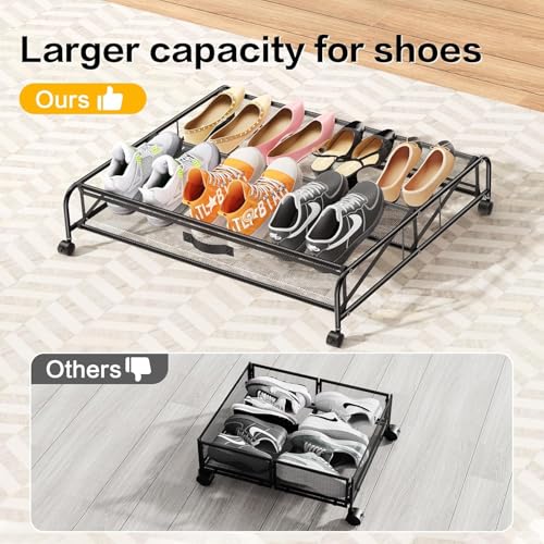 Under Bed Shoe Storage Organizer,1 Pack Shoe storage with Wheels for Shoe Organizer for Closet Drawer Space Saving for Bedroom - size: 15.7" x 2.9" x 5.9"