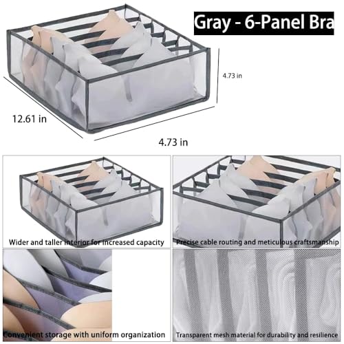 1-Piece 6-Grid Foldable Drawer Organizer - Grey Storage Box for Underwear, Bras & Socks, Closet Divider for Wardrobe Organization - color: Gray-1, size: 6-grid
