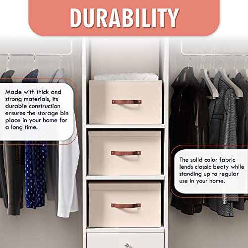 Ornavo Home 6 Pack Collapsible Storage Bins with Lid, Foldable Linen Fabric Shelf Storage Basket Closet Organizer and Large Storage Box for Clothes with Leather Handles, 16.5 x 11.8 x 7.5, Beige - color: Beige, size: XLarge - 6 Pack