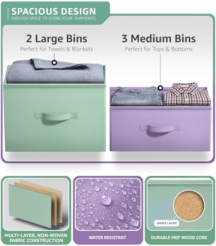 Sorbus Kids Dresser with 5 Drawers - Storage Chest Organizer Unit with Steel Frame, Wood Top & Handles, Tie-dye Fabric Bins for Clothes - Wide Furniture for Bedroom Hallway Kids Room Nursery & Closet - color: Pastel/White, style: 5-Drawer
