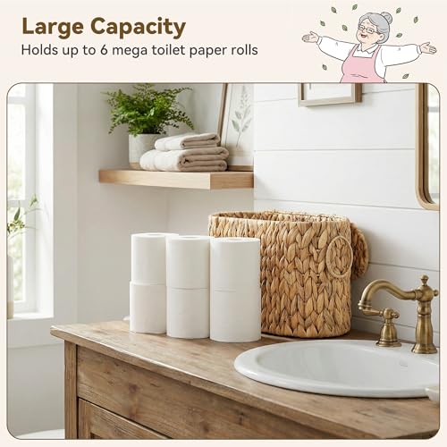 GRANNY SAYS Slim Toilet Paper Holder Baskets for 6 Mega Rolls, Bathroom Toilet Paper Storage Baskets with Lid, Wicker Natural Water Hyacinth Storage Basket with Handles for Bathroom Organizer - color: Natural (Water Hyacinth), size: 15¾"L x 6½" Wx 10¼"H (