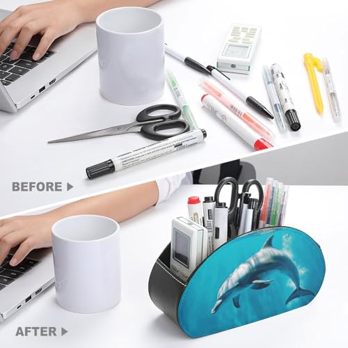PU Leather Remote Control Organizer Box 5-Slot Multifunctional Swimming Dolphin in Blue Sea Storage Holder for TV/DVD/Accessories Stylish Desk Decor for Living Room, Bedroom, Office - color: Swimming Dolphin in Blue Sea