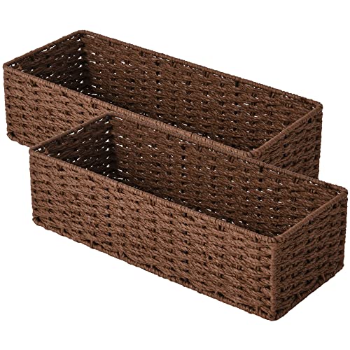 StorageWorks Round Paper Rope Toilet Tank Topper Basket, Wicker Basket for Bathroom, Brown, 2-Pack - color: Brown, size: 15 ¾"L x 6 ½"W x 4 ¼"H