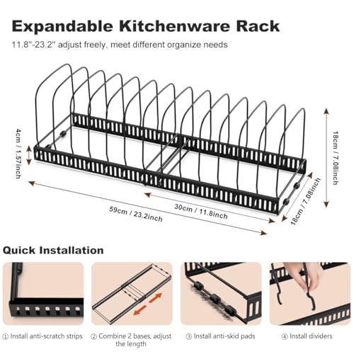 Housolution 2 Pack Baking and Cookie Sheet Organizer, 12"-23" Expandable Cutting Board Rack with 14 Adjustable Dividers, Bakeware Tray Muffin Pan Storage Organizer for Cabinet, Black - color: Black, size: 14 Dividers, 2 Pack