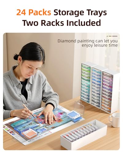 Redtwo 24pcs Diamond Painting Storage Containers Trays with Double Layers, 3-in-1 Diamond Painting Trays with Lids, Diamond Art Accessories, Diamond Art Drills Storage & Line-Up - style: 24-PCS