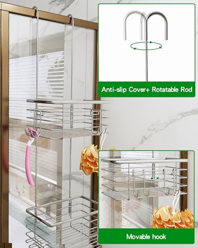 3-Tier Small Hanging Bathroom Organizer,caddy hanging,Shampoo Holder Stainless Steel,over the door shower caddy,shower storage - size: Narrow three-layer design