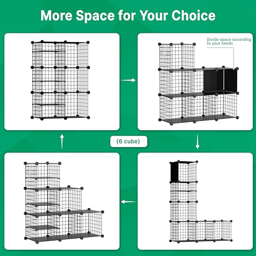 Wire Cube Storage Organizer, 6 Cubes Converted into 7 Cubes, Sturdy Metal Grids Storage Shelf Closet Shelving Units and Storage, Shelves for Bedroom LIvingroom Office - color: Black, size: 6 cubes