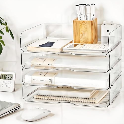 DCA Large Capacity Desk Organizer, 4 Tier Paper Organizer, File Organizer for Desk, Stackable Paper Tray for Office, Home and School