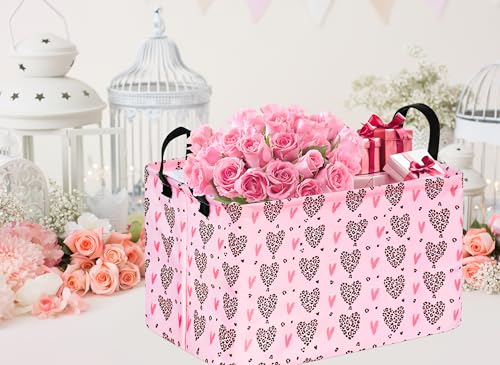 Valentines Basket Rec Heart Print Box Hamper Storage Basket Collapsible Organizer Bin Gift Shelf Baskets for Home and Kitchen Storage - color: Leopard love