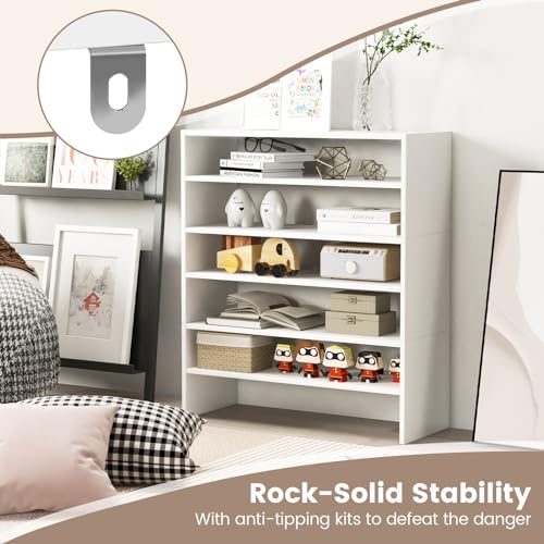 Giantex 3-in-1 Vertical Shoe Rack, 6-Tier Free Standing Shoe Storage Organizer w/Stackable Design for 18 Pairs, 31 Inch Wide Wood Shoe Shelf for Closet, Entryway, Living Room, Office, White - color: White