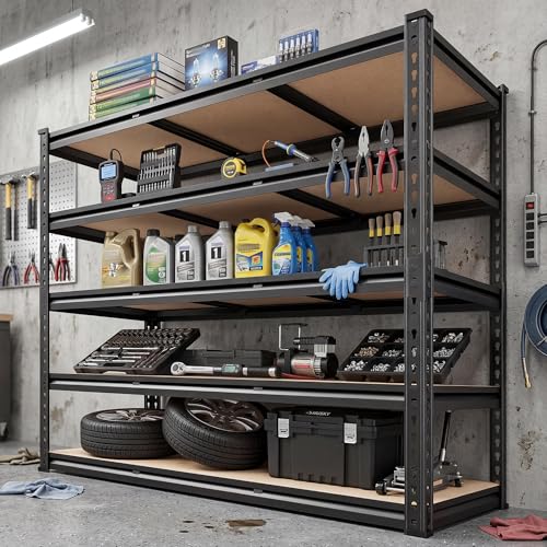 REIBII Garage Shelving 72''H Storage Shelves,Metal Shelving 5 Tier Shelves Adjustable Pantry Shelf for Closet Pantry Basement Kitchen Warehouse 72" H x 40" W x 20" D,2500LBS - size: 20"D x 40"W x 72"H