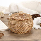 Hipiwe Round Rattan Basket Boxes With Lid Hand-Woven Wicker Storage Baskets Bin Decorative Basket Box Multi-Purpose Picnic Food Bread Basket Small Keys Basket Bowl for Entryway (X-Small,4.7"x3.3") - size: X-Small,4.7"x3.3"
