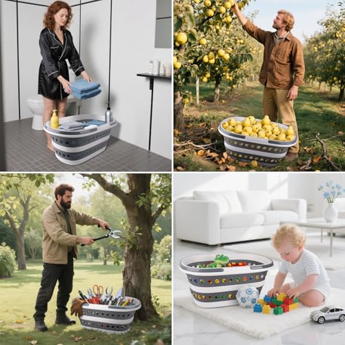 35L (9.25 Gallon) Collapsible Laundry Basket with Wheels, Large Collapse Laundry Basket with Handles, Pop-up Hamper Clothes Storage Organizer Folding Plastic Bin for Household Family Room Organization - size: 35L