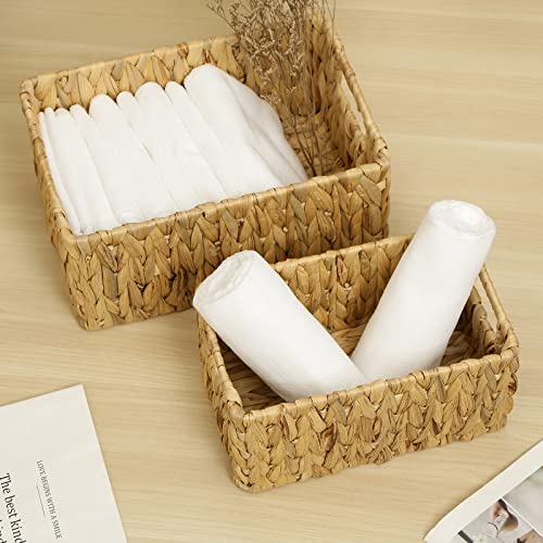 HOONEX Water Hyacinth Storage Baskets, Wicker Baskets for Storage, Hand Woven Baskets with Carry Handles, Set of 2, Natural - color: Natural (Water Hyacinth), size: 12 x 8 x 6 inches
