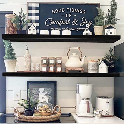 QEEIG Floating Shelves for Wall 47.2" Extra Long - Wall Mounted Shelf Bathroom Kitchen Living Room Bedroom Farmhouse Home Decor Display Bookshelf Large 47.2 x 9.3 inch Set of 2, Black (008-120B) - color: C. Black, size: 47.2"