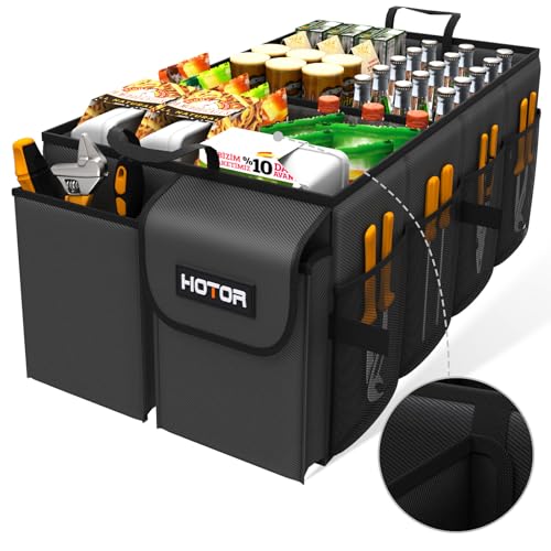 HOTOR Trunk Organizer - Car Organizer, Foldable Trunk organizer for SUVs & Sedans, Sturdy Car Organization for Car Accessories, Tools, Sundries, Black, 4 Compartments, 23.2"×16.0"×11.6" - color: Black, size: Large (4 Compartments)