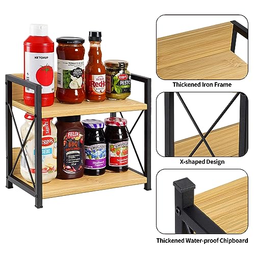 Giikin Countertop Shelf Organizer, 2 Tier Kitchen Spice Rack Organizer for Countertop, Wood Coffee Counter Shelf Organizer for Home (Bamboo, S) - color: Bamboo, size: Small