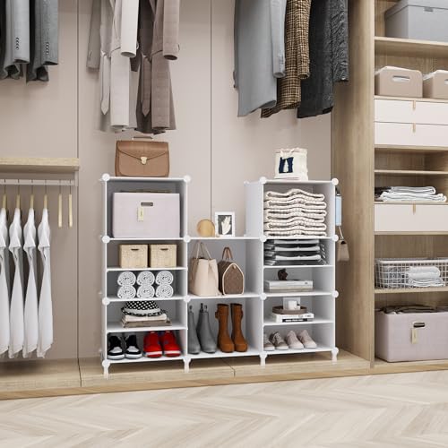 AWTATOS Closet Organizer 8 Cube Storage Shelves Closet Clothes Organizers and Storage Stackable Cubby Shelving for Closet Bedroom Living Room Office White - color: White