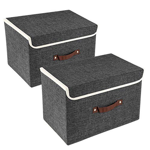 TYEERS Collapsible Storage Boxes, Washable Fabric Storage Bins with Lids, 14.9x9.8x9.8 inches, 2 Pack, Black - color: Black, size: 2-Pack