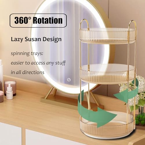 Rotating Makeup Organizer Countertop 3 Tier Lazy Susan Trays Clear Skincare Perfume Storage for Bathroom Counter Vanity, Amber Gold - color: Amber, size: 3 Tier