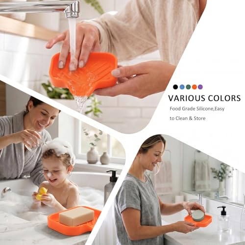 MicoYang Silicone Bathroom Soap Dishes with Drain Spout-Bathroom and Kitchen Sink Organizer,Sponge Holder,Dish Soap Tray,Perfect for Dispenser,Scrubber,Bottle,Cup on Sink or Counter-Orange 4.9"×3.2" - color: Orange, size: S(4.9"×3.2")