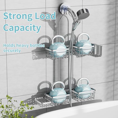 KEGII Shower Caddy Hanging for Handheld Showerheads, Rustproof Hanging Shower Organizer with Soap Dish, Toothbrush Holder and Hooks, Over Showerhead Caddy for Bathroom, Silver - style: Silver – 2-Tier Hanging Shower Caddy