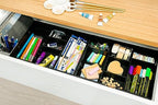 CAXXA 3 Slot Drawer Organizer with 4 Adjustable Dividers - Junk Drawer Storage for Office Desk Supplies and Accessories, Black (1 Pack)