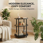 Small Rattan Side/Accent Table with Storage, 3 Tier Round/Oval End Table with Rattan Shelf & Metal Basket, Boho Nightstand, Tool Free Assembly/Screw-Hole Free Tabletop-Living Room Bedroom-Black - color: Black-rattan, size: 1PC