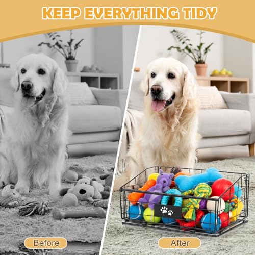Mimorou 3 Pack Metal Dog Toy Baskets Multi-sized Foldable Dog Toy Bins Box Storage Container Organizer for Living Room Area Decorative Pet Accessories Coat Clothing Storage Holder Baskets(Black) - color: Black