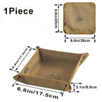 OULIGET Outdoor Folding Home Desktop Storage Tray,Jewelry Fast Folding Storage Tray,Outdoor Camping Canvas Trays,1 Piece，Khaki
