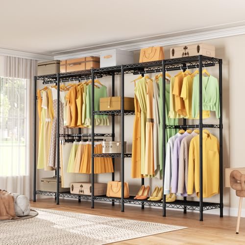 Golpart Heavy Duty Garment Rack Clothes Rack,Large Metal Closet Organizer System Storage Wardrobe,Freestanding Clothing Rack with Adjustable Wire Shelves& Hang Rods,MaxLoad 1100lbs - color: Black, size: 50"D x 50"Wx 76.5"H