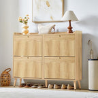 Bifins Shoe Storage Cabinet with 4 Wavy Fluted Flip Drawers, Modern 47.2” Wide Hidden Narrow Shoe Rack Cabinet for Entryway Foyer Hallway (Natural Oak 4 Drawer) - color: Natural Oak 4 Drawer