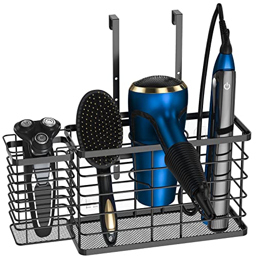 Hair Tool Organizer, Dryer Holder, 3 in 1 Blow Bathroom Organizer Wall Mounted/Cabinet Door for Flat Iron, Curling Straightener, Care & Styling Tools Storage Basket - color: Black