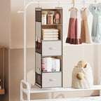 YOUDENOVA Hanging Closet Organizer, 5 Tier Hanging Closet Shelves with 6 Side Pockets and 2 Drawers, Beige - color: Beige