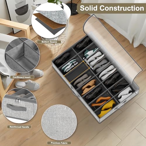 homyfort 32 Pairs Shoe Organizer Under Bed, Underbed Shoe Storage Boxes Bins, Organizador De Zapatos, Extra Large Zapateras Organizer, Grey, Set of 2 - color: Grey, style: 32 Pairs Shoes