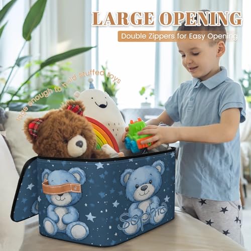 Custom Storage Basket with Name, Personalized Storage Bins with Zipper Lid, Foldable Fabric Storage Box Large capacity with Handle Blue Star Bear - color: Option 5
