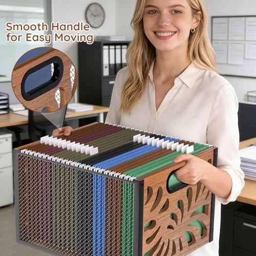 handrong Wood File Box,Hanging File Folder Organizer for Letter & A4 Size,Decorative Desk Files Organizer Box Bin,Portable Hanging File Storage Boxes,Desktop Files Organizer for Home Office Cabinet