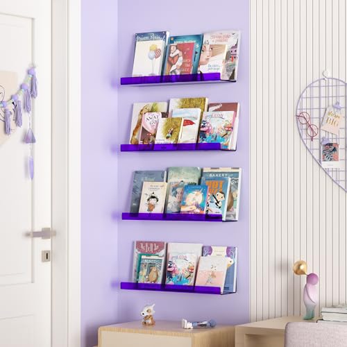 upsimples Acrylic Shelves for Wall Decor, 15" Display Shelf Perfume Organizer for Bathroom, Bedroom, Living Room, Floating Bookshelves for Kids, Clear Purple, 4 Pack - color: Purple