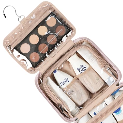 NISHEL Travel Toiletry Bag for Women, Makeup Essentials Organizer, Hanging Case for Accessories, Cosmetics, Medium Size, Peach-Pink - color: Peach-Pink, size: Medium