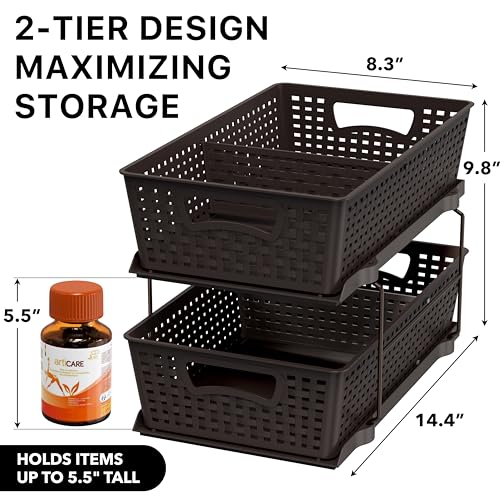 Simple Houseware 2 Tier Bathroom Organizer Tray Pull-Out Sliding Drawer, Under Sink Storage, Brown - color: Brown