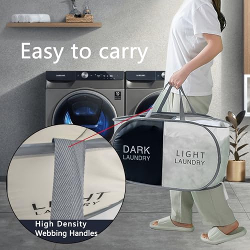Foldable Pop Up Laundry Hamper, 2 Section Laundry Basket, Dirty Clothes Hampers Sorter Basket for Laundry, Cruise, Bedroom, College Dorms (Black Beige) - color: 2 Compartments - Black Beige
