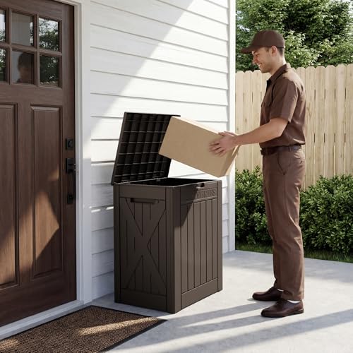 Greesum 52 Gallon Extra Large Deck Box with Lock, Heavy-Duty Resin Outdoor Storage Container, Waterproof Lockable Chest for Patio Furniture, Garden Tools, Pool Equipment, Dark Brown - color: Dark Brown, size: 52 Gallon