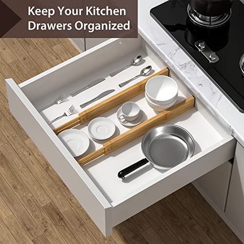 DUCOO 4 PCS Drawer Divider, 17"-22" Adjustable Bamboo Drawer Dividers Organizers, Expandable Separators for Kitchen, Clothes, Dressers, Home, Office - color: Natural